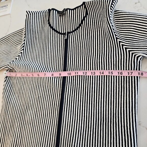 Theory Medium Stripe Blue White Stripe Jacket Asleen Geometric Knit Zip Blazer - Picture 10 of 11